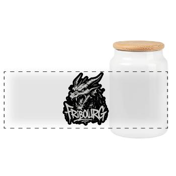 Fribourg Dragon - Panorama Keksdose mit Holzdeckel - Weiß - Vorne