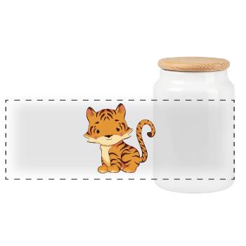 Tigre - Boîte à biscuits avec couvercle en bois - blanc - Devant