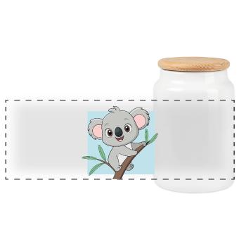 Bébé koala joyeux sur une branche (v02) - Boîte à biscuits avec couvercle en bois - blanc - Devant