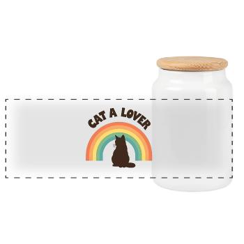 Chat amour arc-en-ciel - Boîte à biscuits avec couvercle en bois - blanc - Devant
