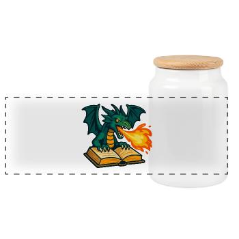Fire Dragon Book Magic - Panoramic Cookie Jar with Wooden Lid - white - Front