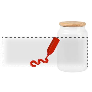 Ketchup-Flasche mit Schwung - witziges Food-Design - Panorama Keksdose mit Holzdeckel - Weiß - Vorne