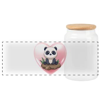 Cute Baby Panda Sitting on a Rock (v02 Heart) - Panoramic Cookie Jar with Wooden Lid - white - Front