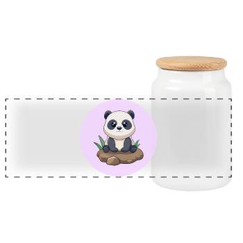 Bébé panda mignon assis sur un rocher (v03) - Boîte à biscuits avec couvercle en bois - blanc - Devant