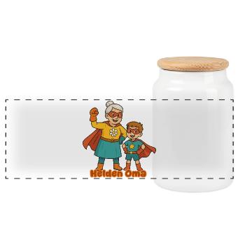 süßer Superhelden-Grandma & Enkel-Design - Panorama Keksdose mit Holzdeckel - Weiß - Vorne