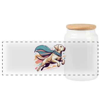 Super Dog Labrador Retriever Labi Labbi Gift - Panoramic Cookie Jar with Wooden Lid - white - Front