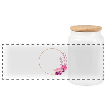 Gold frame with pink-red flowers – noble & playful - Panoramic Cookie Jar with Wooden Lid - white - Front