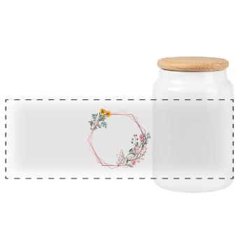 Hexagon decorated with flowers - Panoramic Cookie Jar with Wooden Lid - white - Front
