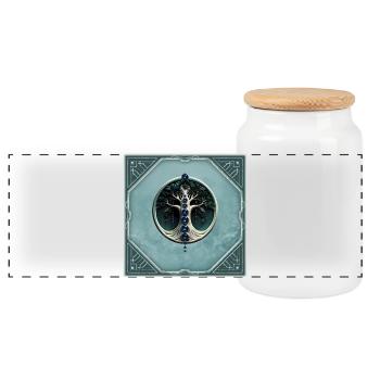 Teal Harmony, Mystical Tree of Life - Panoramic Cookie Jar with Wooden Lid - white - Front