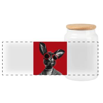 Lapin avec des lunettes de soleil sur fond rouge - Boîte à biscuits avec couvercle en bois - blanc - Devant