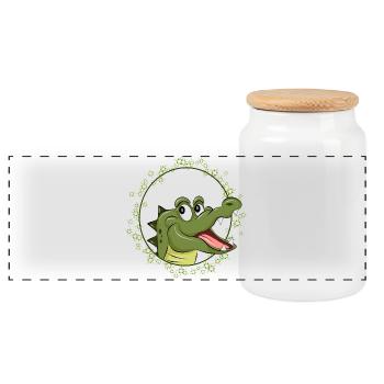Laughing Crocodile in Comic Style – Happy Animal - Panoramic Cookie Jar with Wooden Lid - white - Front