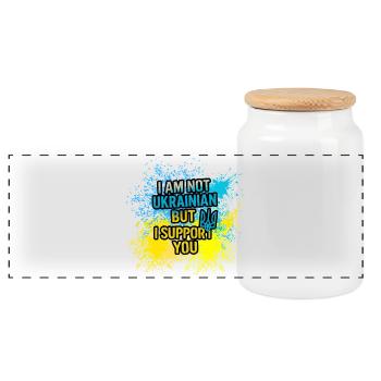I am not Ukrainian but I support you! - Panoramic Cookie Jar with Wooden Lid - white - Front