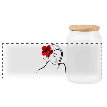 Elegante Blumenkopffrau mit Mohnblume - Panorama Keksdose mit Holzdeckel - Weiß - Vorne