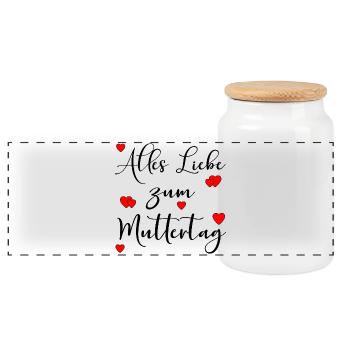Alles Liebe zum Muttertag Sprüche - Herz - Panorama Keksdose mit Holzdeckel - Weiß - Vorne