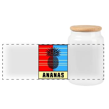 Pineapple Pop Style – Red & Blue - Panoramic Cookie Jar with Wooden Lid - white - Front