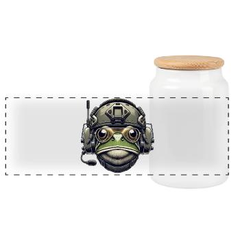 Military Frog - Panoramic Cookie Jar with Wooden Lid - white - Front