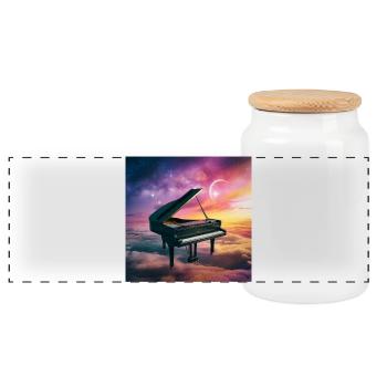 Fantastic concert grand piano in the cloudy sky - Panoramic Cookie Jar with Wooden Lid - white - Front