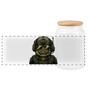 Krokodil Militär Design - Panorama Keksdose mit Holzdeckel - Weiß - Vorne