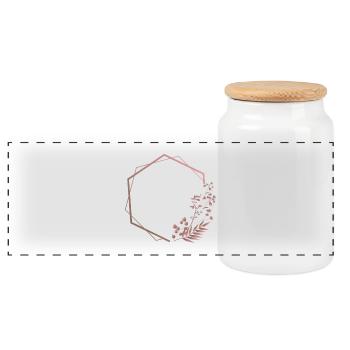 Pink hexagon in double frame with plant & flower - Panoramic Cookie Jar with Wooden Lid - white - Front
