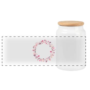 Couronne de fleurs en rose, rose et violet - délicate et ronde - Boîte à biscuits avec couvercle en bois - blanc - Devant