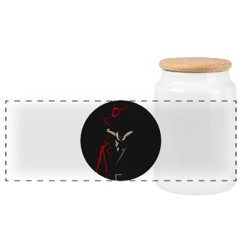 Fuchs im Trenchcoat mit rotem Hut – Noir Tiermotiv - Panorama Keksdose mit Holzdeckel - Weiß - Vorne