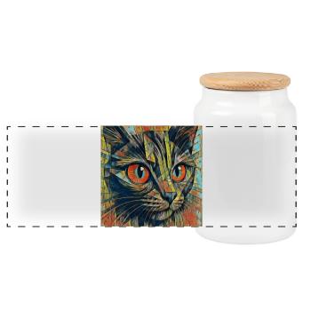 Colorful Cat's Eyes ART - Panoramic Cookie Jar with Wooden Lid - white - Front