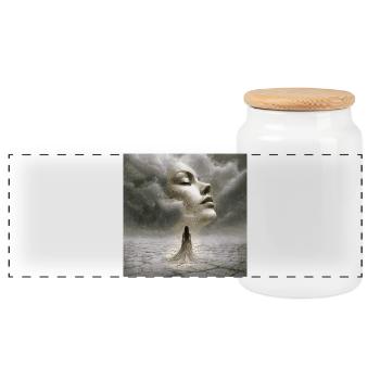 Silent encounter in the storm of thoughts - Panoramic Cookie Jar with Wooden Lid - white - Front