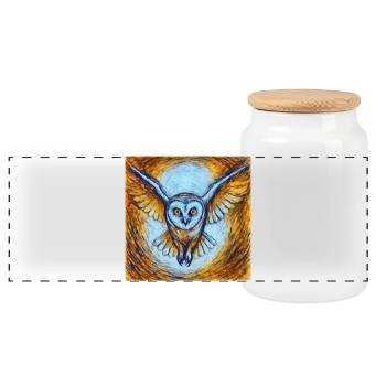 Hibou lumineux en vol - Boîte à biscuits avec couvercle en bois - blanc - Devant