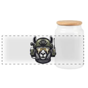 Lama Militär Design - Panorama Keksdose mit Holzdeckel - Weiß - Vorne