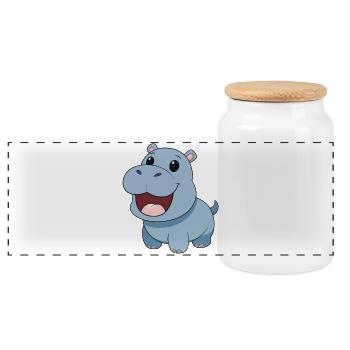 Happy and smiling baby hippo - Panoramic Cookie Jar with Wooden Lid - white - Front