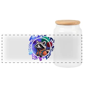 Weltraum-Raccoon mit Astronautenanzug - Panorama Keksdose mit Holzdeckel - Weiß - Vorne