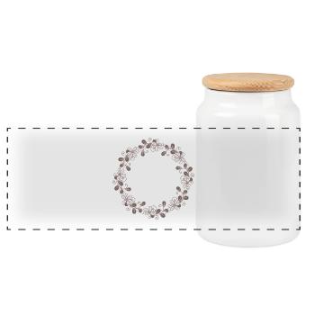 Motif floral romantique dans un cadre rond et marron - Boîte à biscuits avec couvercle en bois - blanc - Devant