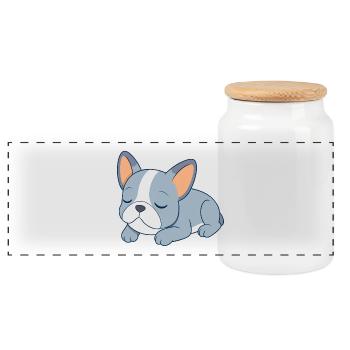 Bulldog français bleu en train de dormir - Boîte à biscuits avec couvercle en bois - blanc - Devant