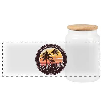 Acapulco Mexiko Palmen Strand Design - Panorama Keksdose mit Holzdeckel - Weiß - Vorne