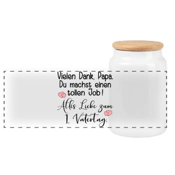 ALLES LIEBE ZUM 1. VATERTAG BABY PAPA KOMPLIMENTE - Panorama Keksdose mit Holzdeckel - Weiß - Vorne