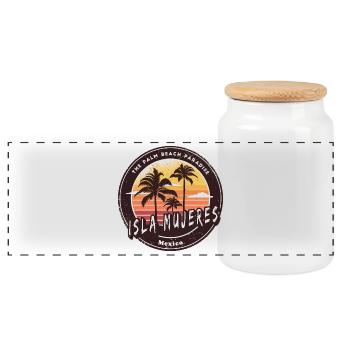 Isla Mujeres Mexiko Palmen Strand Design - Panorama Keksdose mit Holzdeckel - Weiß - Vorne