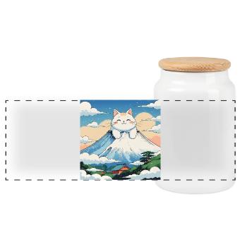 Chaton Fuji - Boîte à biscuits avec couvercle en bois - blanc - Devant