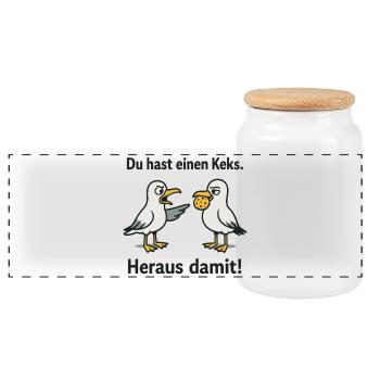 Du hast einen Keks Heraus damit - Panorama Keksdose mit Holzdeckel - Weiß - Vorne