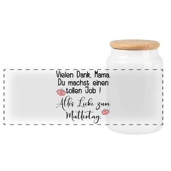 ALLES LIEBE ZUM MUTTERTAG - MAMA KOMPLIMENTE - Panorama Keksdose mit Holzdeckel - Weiß - Vorne