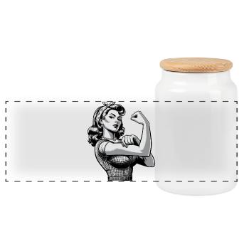 Stärke starke Frau Rockabilly Style Geschenk - Panorama Keksdose mit Holzdeckel - Weiß - Vorne