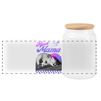Chat endormi avec couronne de fleurs - Boîte à biscuits avec couvercle en bois - blanc - Devant
