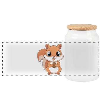 Baby Cartoon Eichhörnchen hält eine Nuss - Panorama Keksdose mit Holzdeckel - Weiß - Vorne