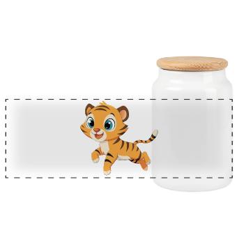 Verspieltes Tigerbaby mit großen Augen - Panorama Keksdose mit Holzdeckel - Weiß - Vorne