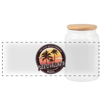 Puerto Vallarta Mexiko Sonnenuntergang Design - Panorama Keksdose mit Holzdeckel - Weiß - Vorne