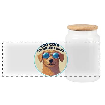 Trop cool pour l’école d’obéissance - Funny Dog Design - Boîte à biscuits avec couvercle en bois - blanc - Devant