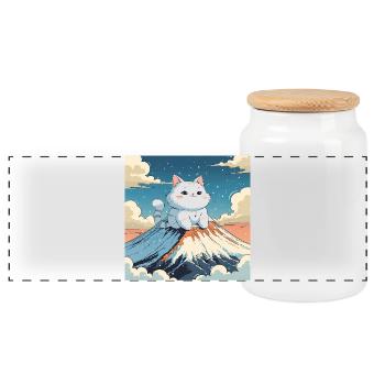 Fuji Kitten - Panoramic Cookie Jar with Wooden Lid - white - Front