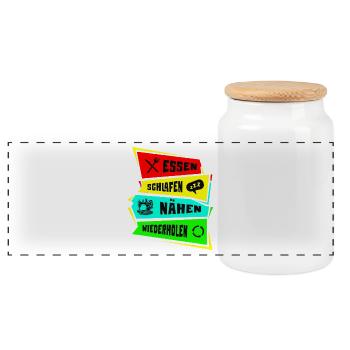 Eat. Sleep. Sew. Try again. - Panoramic Cookie Jar with Wooden Lid - white - Front