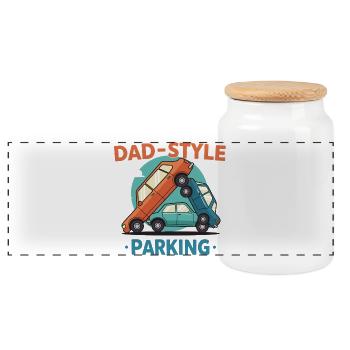 Daddy-style parking - Panoramic Cookie Jar with Wooden Lid - white - Front