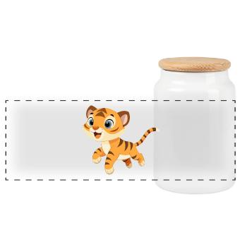 Baby Tiger Spieler mit großen Augen (v02) - Panorama Keksdose mit Holzdeckel - Weiß - Vorne