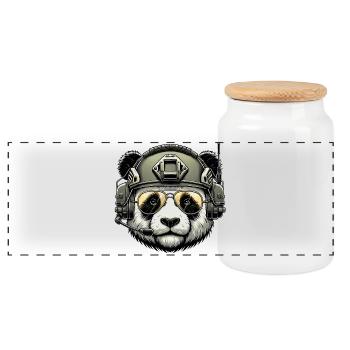 Panda Militär Armee Design - Panorama Keksdose mit Holzdeckel - Weiß - Vorne